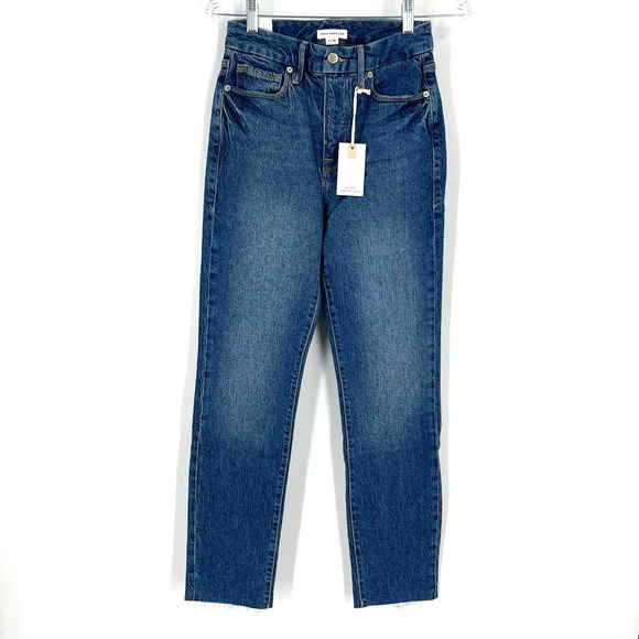Good American Good Crop Raw Hem Slim Jeans Blue 940 Size 2/26 NWT - Picture 2 of 8